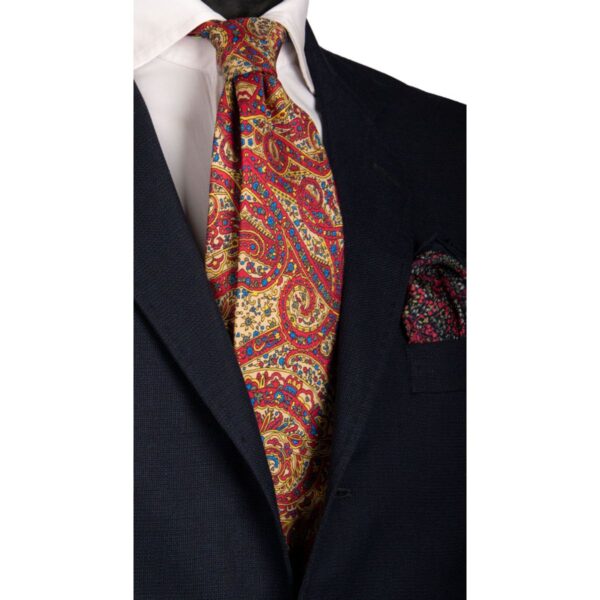 Cravatta-Vintage-in-Saia-di-Seta-Rossa-Beige-Paisley-Multicolor-CV88